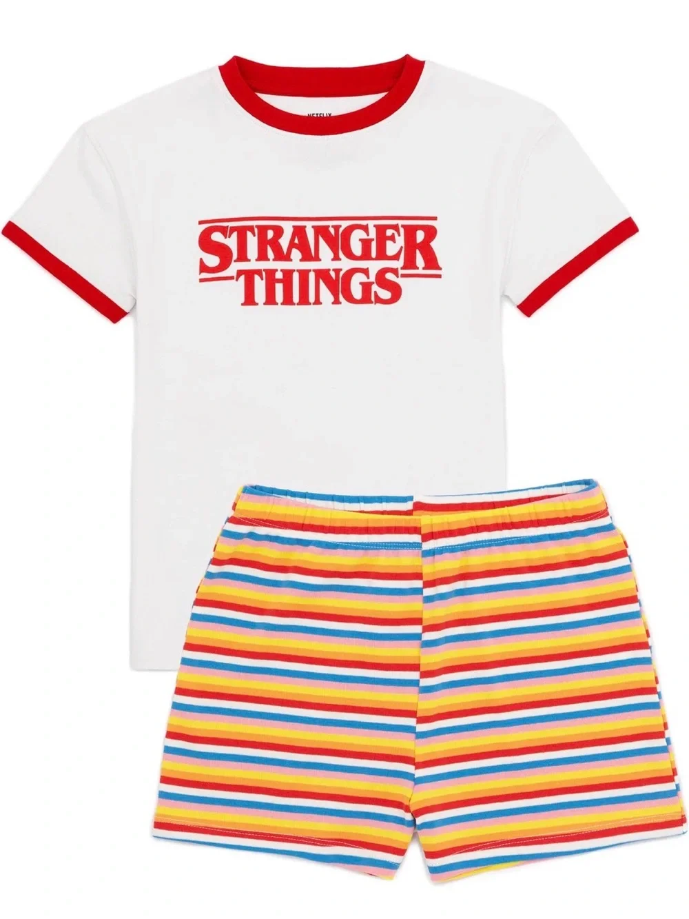 Kids White & Red Ringer Short Pajama Set